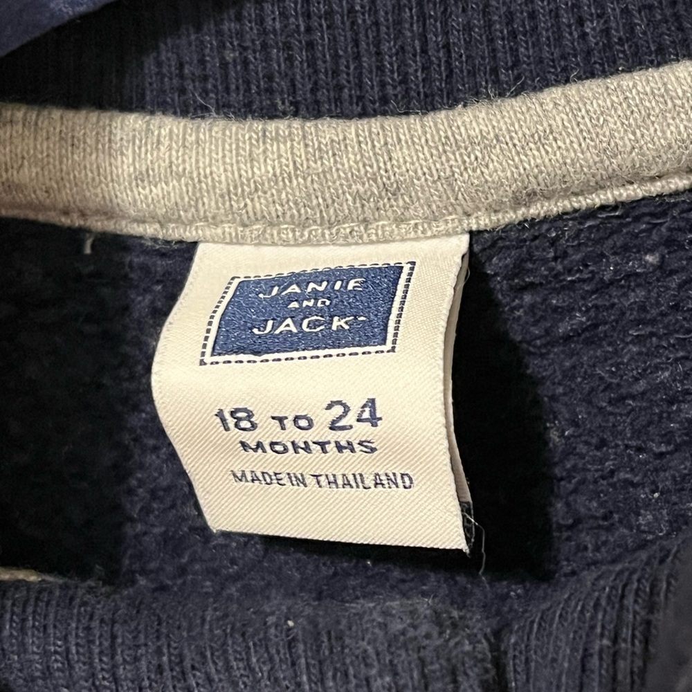 JANIE AND JACK Boys 18-24mo Quarter Button Pullover Sweater Navy Gray Cotton - Picture 5 of 6